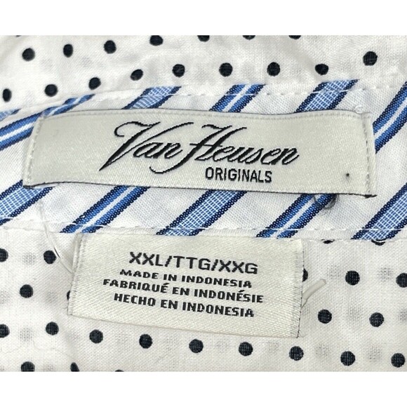 Van Heusen Top Button Up White Blue Polka Dot Shirt Contrast Flip Cuff‎ XXL 2XL - Picture 6 of 6